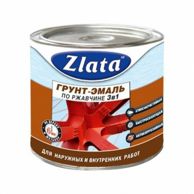 Грунт-эмаль Zlata по ржавчине 3в1 серая 1.8кг