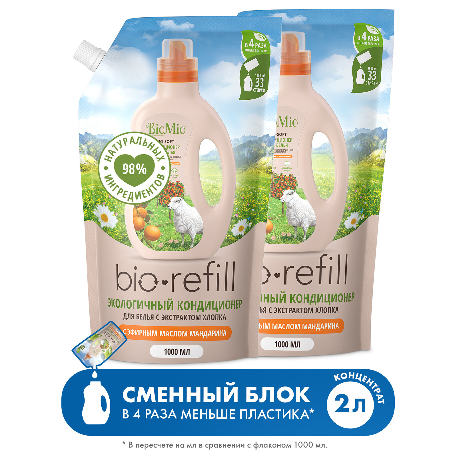 BioMio BIO-SOFT Refill Кондиционер для белья. Мандарин 1000 мл (2 шт.)