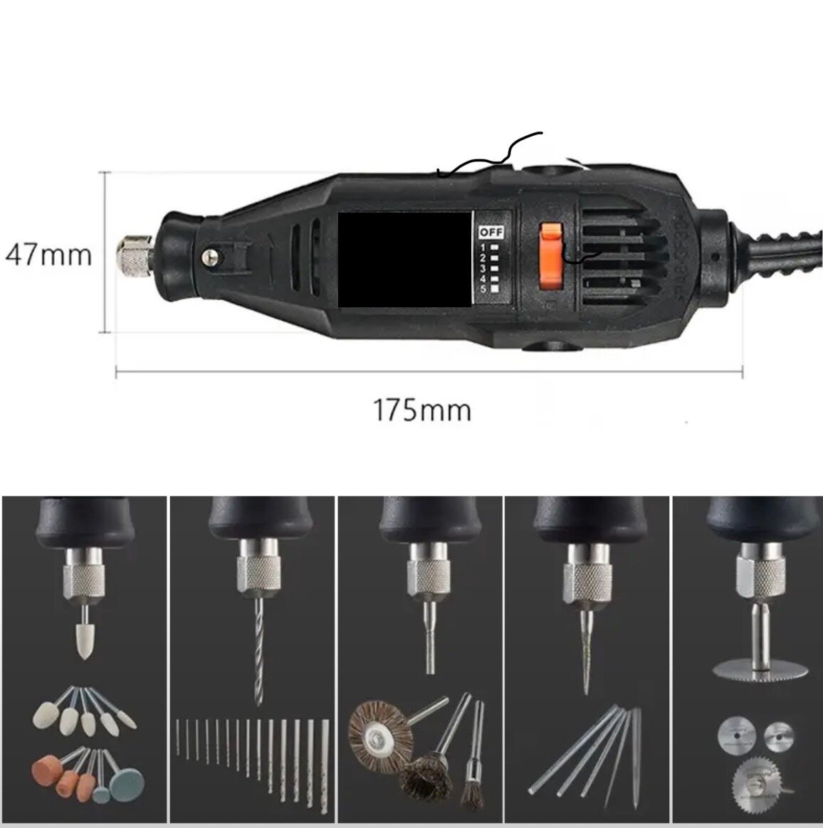 Гравер электрический Матрешка, насадки в полном комплекте, 5000-37000 об/мин