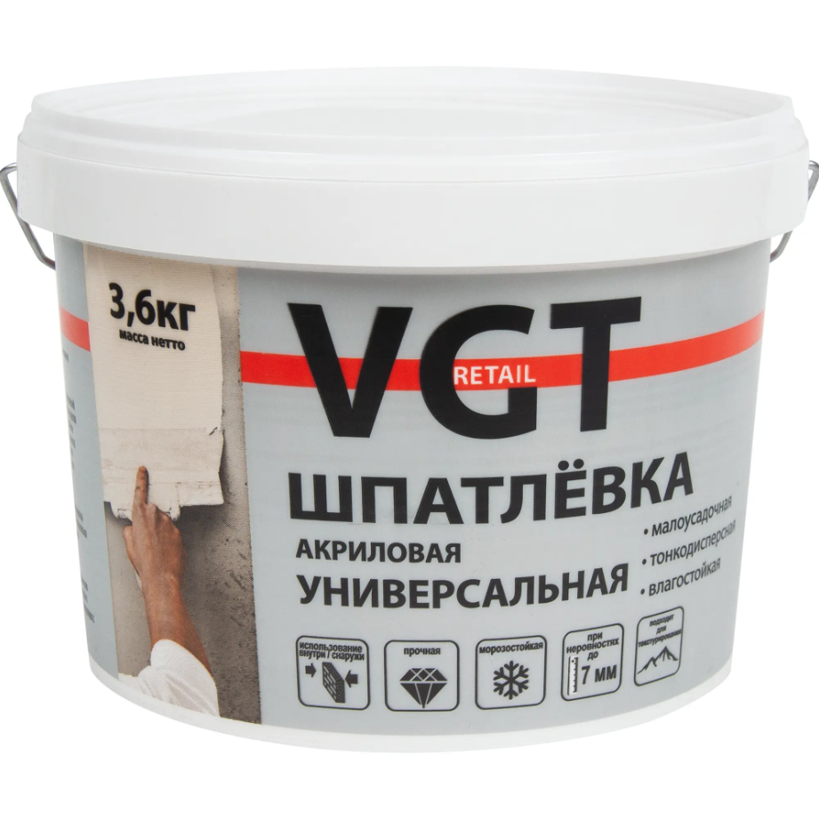 фото Шпатлевка акриловая для внутренних и наружных работ 3,6кг.ВГТ 90069