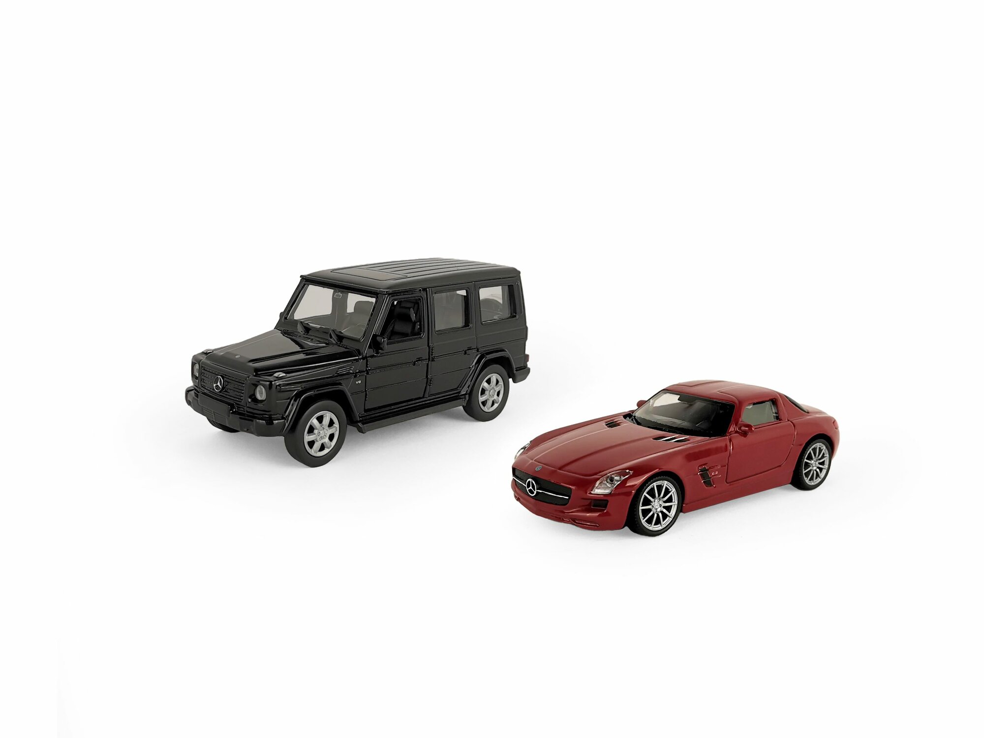 Набор WELLY 1:38, Mercedes-Benz G-Class, Mercedes-Benz SLS AMG, с прицепом, 2 шт.