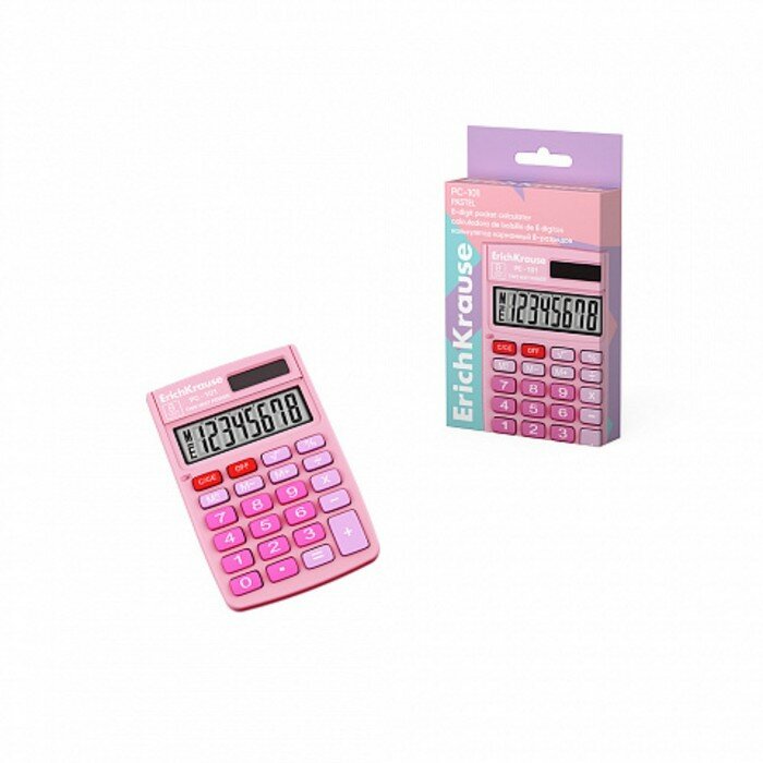 Калькулятор карманный 8-разрядов ErichKrause PC-101 Pastel розовый