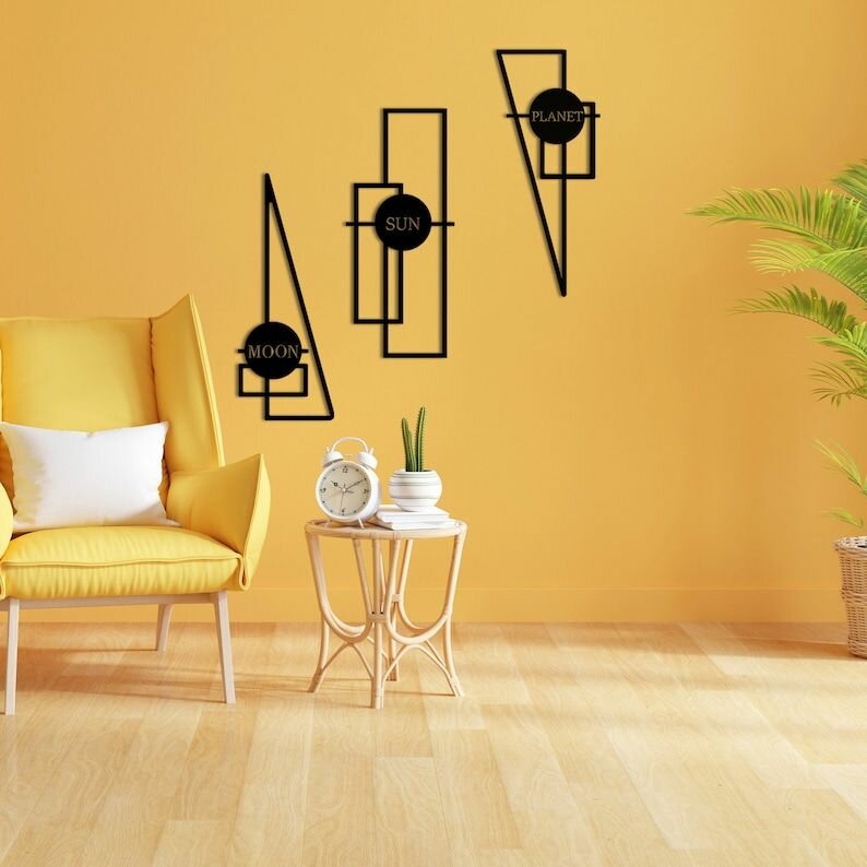 Чертеж, декоративное панно, Геометрический линейный рисунок набор из 3 элементов декора (черный цвет), DXF для ЧПУ станка