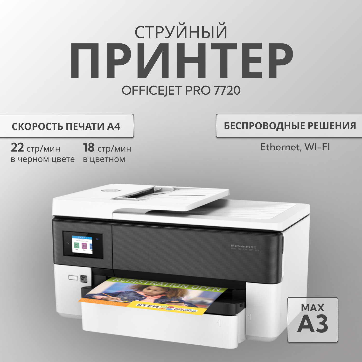 МФУ струйное HP OfficeJet Pro 7720 цветн. A3