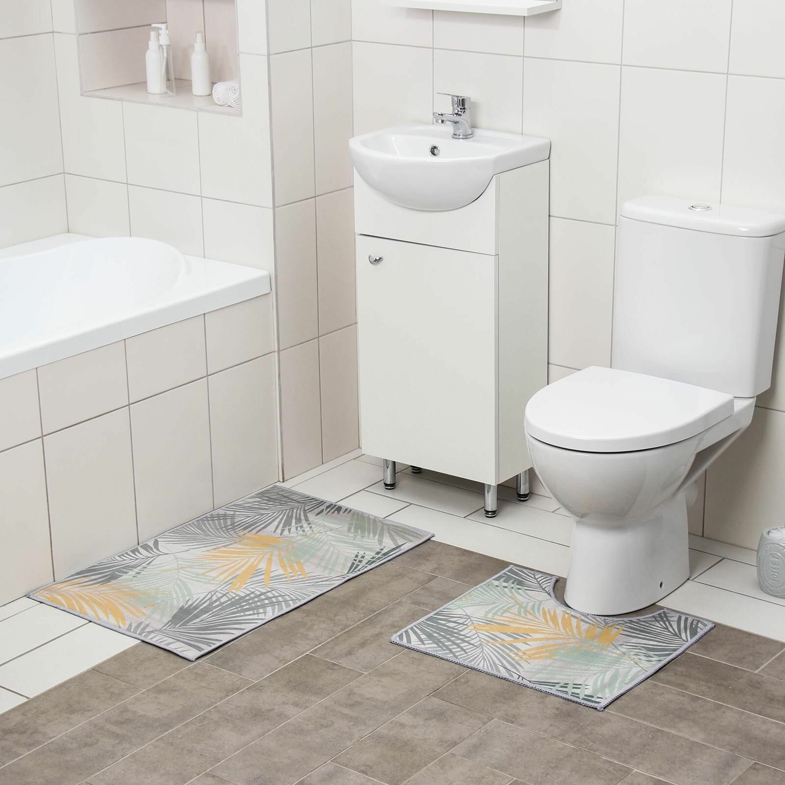 Набор ковриков для ванной и туалета Доляна Тропики 2 шт: 50x80 40x50 см