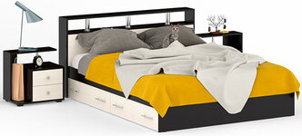 Кровать Камелия с ящиками 1600 + две тумбы, цвет венге/дуб лоредо