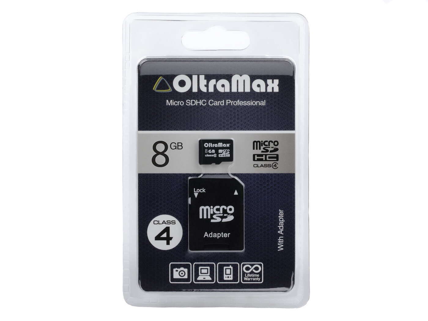 Карта памяти Qumo microSDHC Class 10 8GB + SD adapter