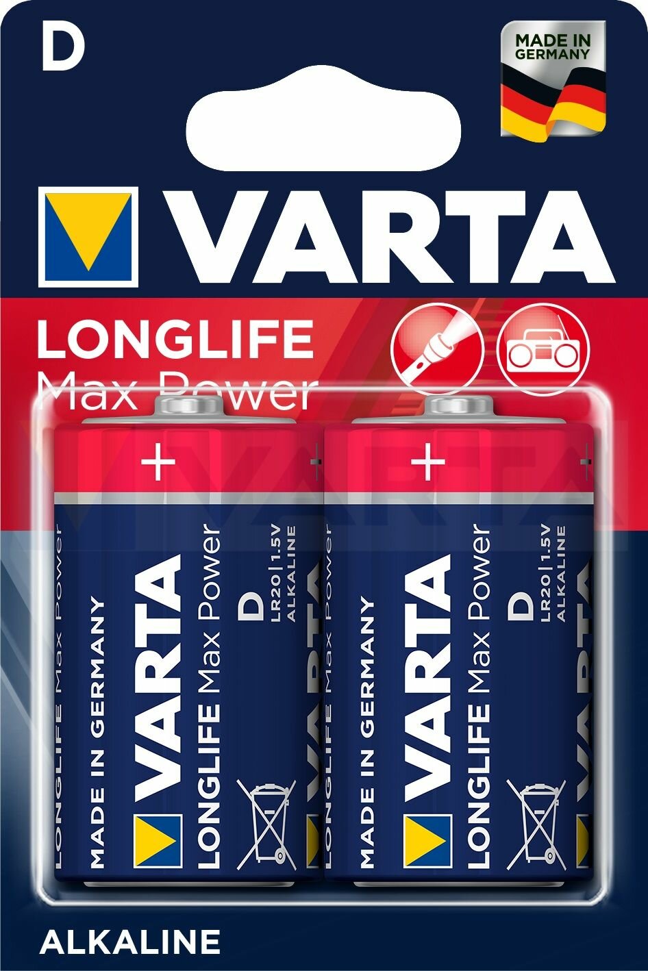 Батарейка Varta LONGLIFE MAX POWER LR20 D BL2 1.5V (2 шт.) (04720101402)