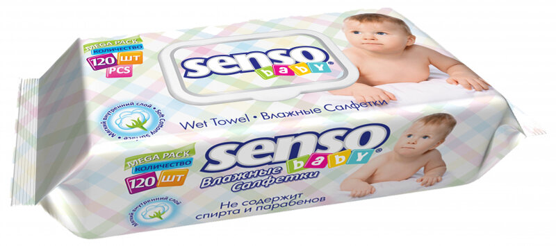 Влажные салфетки Senso Baby Ecoline с крем-бальзамом 120 шт.