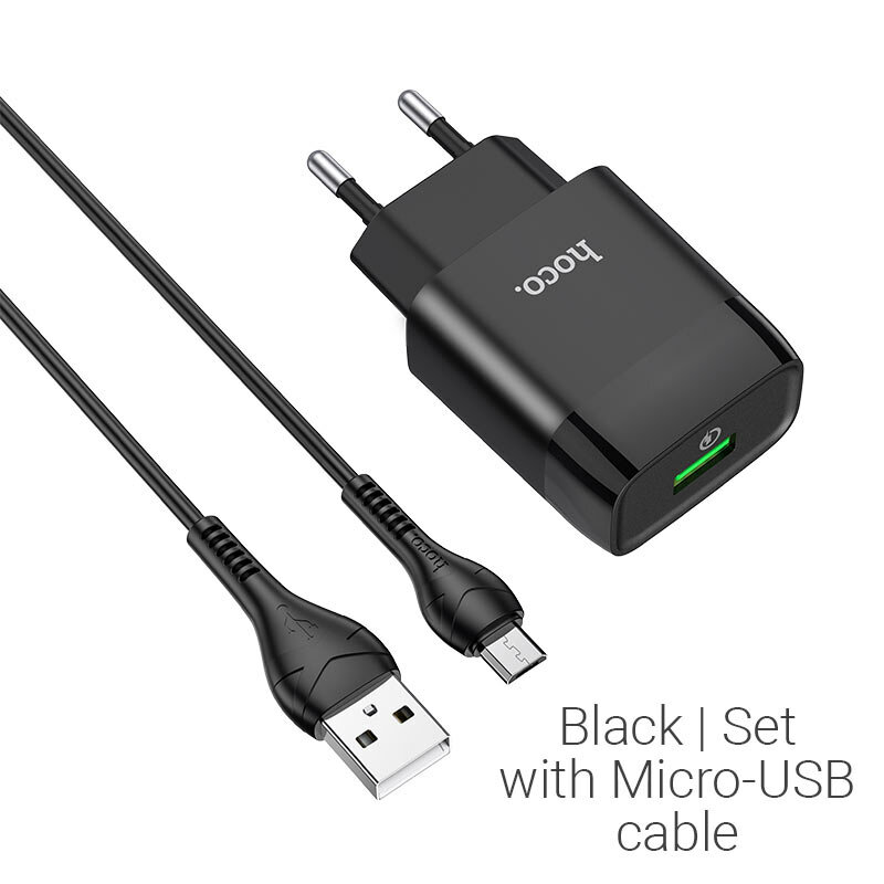 СЗУ HOCO C72Q Glorious 1xUSB, 3А, 18W, QC3.0 USB кабель MicroUSB, 1м (черный)