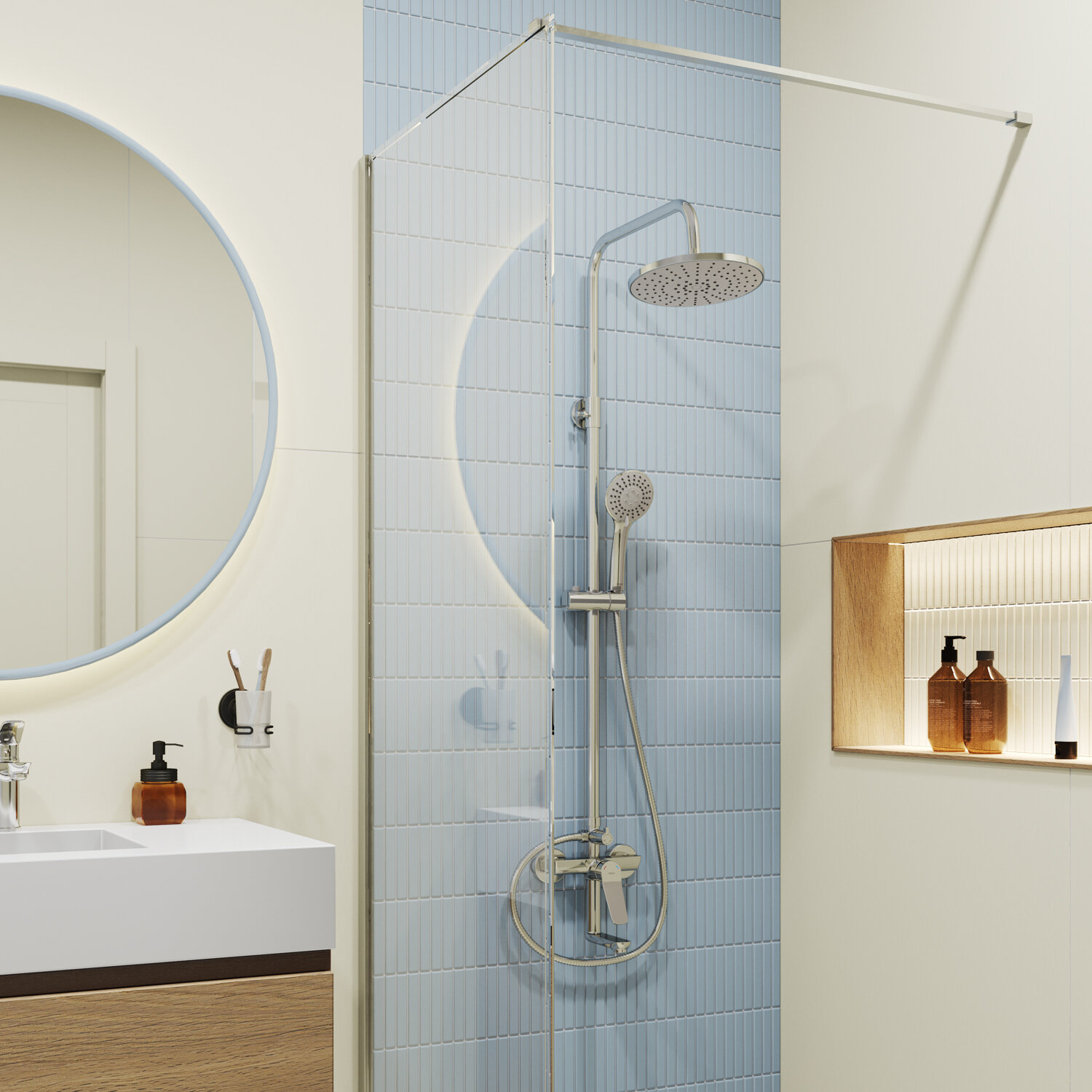 Фото товара на маркетплейсе yandex Душевая система с тропическим душем Milardo Enjoy ENJSB3FM06 хром глянцевый