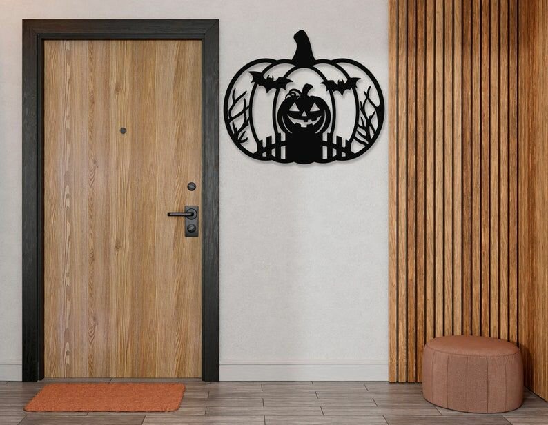 Чертеж декоративное панно Тыква декор на хэллоуин (черный цвет) DXF для ЧПУ станка