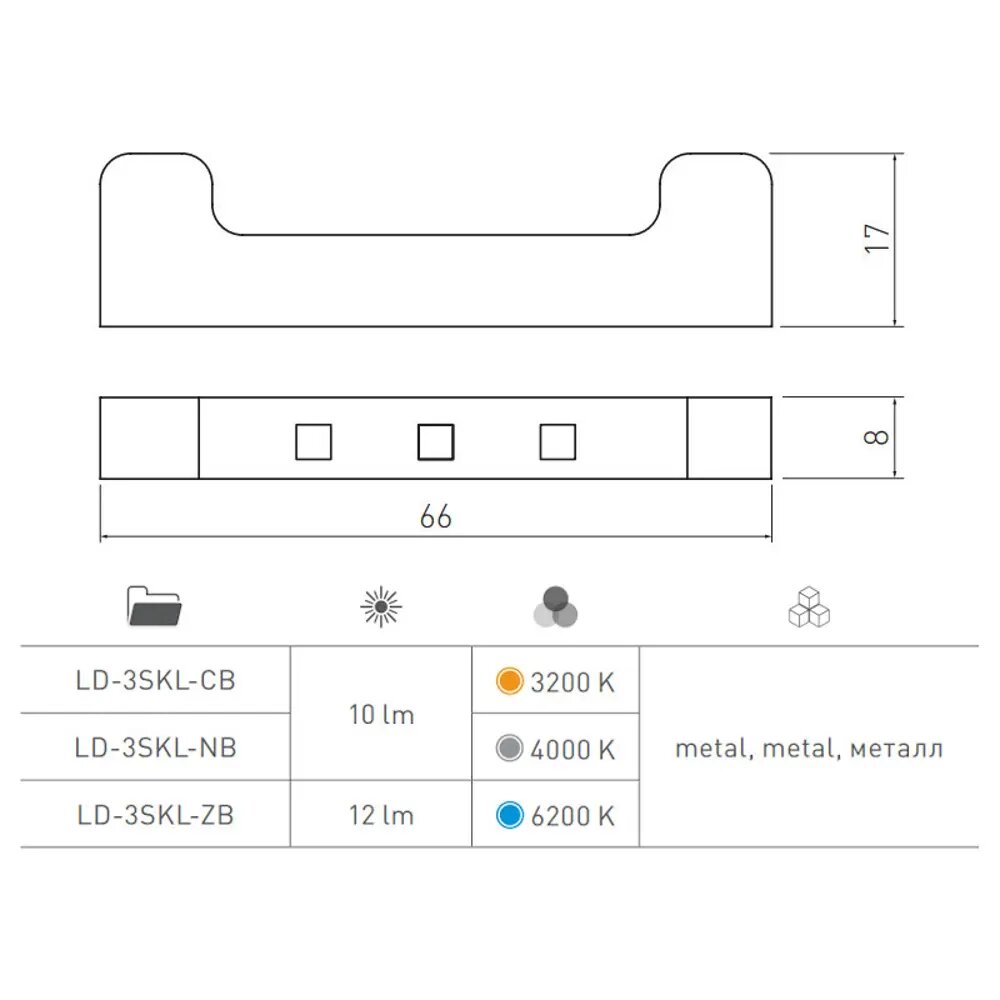 Подсветка светодиодная GTV LD-3SKL-CB для стеклянной полки цвет хром - фотография № 2