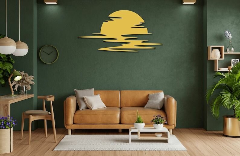 Чертеж, декоративное панно, Солнце в океане (матовое золото), DXF для ЧПУ станка