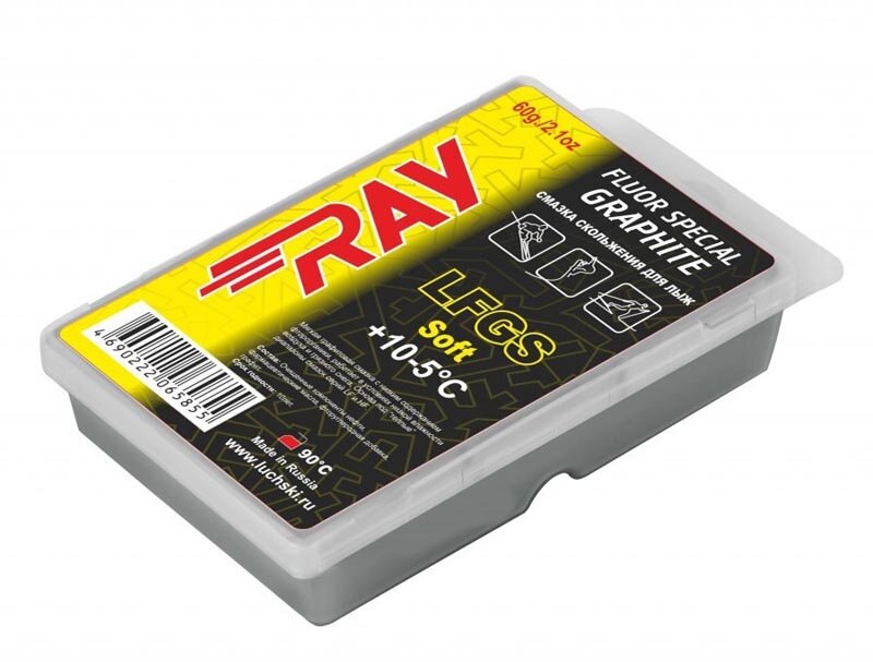 RAY Парафин RAY LFGS +10-5°С смазка скольжения с графитом, низкий фтор, мягкая (60 г)