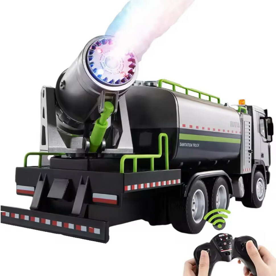 Радиоуправляемый грузовик Huina с цистерной и распылителем воды (свет звук пар 1:18) - HN1316