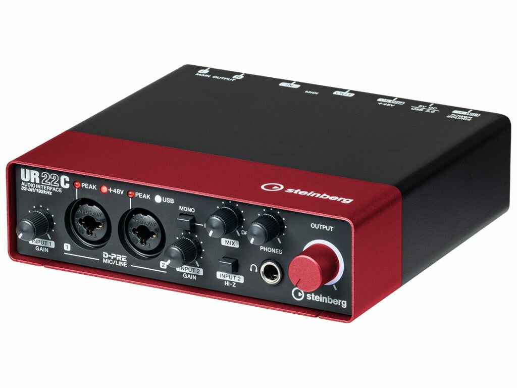 Звуковая карта STEINBERG UR22C Аудиоинтерфейс USB 30 MIDI-ввод/ вывод и подключение к iPad -красный-