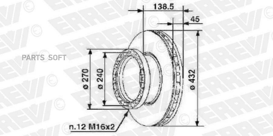 ERREVI 713723 ER713723_диск тормозной! 432/210x45/138.5 n12-240-M16x2 с ABS\ Iveco Stralis