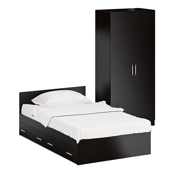 Кровать с ящиками 1200 + Шкаф 2-х створчатый Стандарт, цвет венге