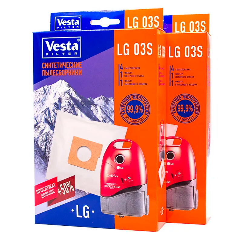 Пылесборники 2 упак (всего 8 шт и 4 фильтра) синтетические Vesta filter LG03S