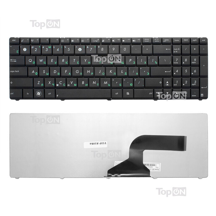 Клавиатура для ноутбука Asus N50, N51, N52, N53, N60, N61, N70, N71, N73, K52, K53, F50 Series. Плоский Enter. Черная, без рамки. NSK-UM0SU.