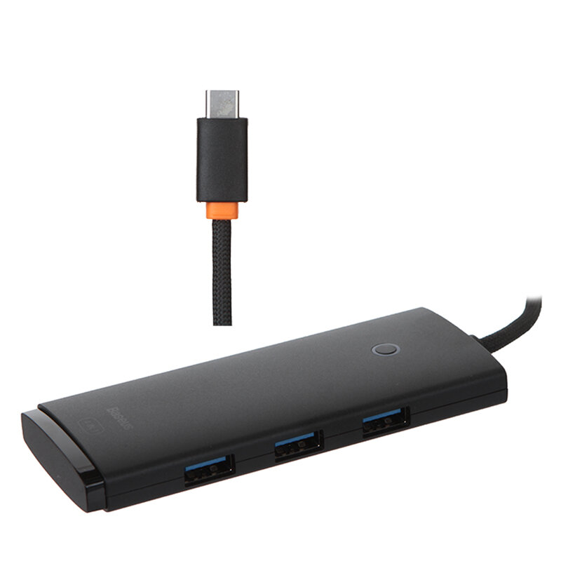 Хаб Baseus Lite Series 4-Port Type-C HUB Adapter (USB-A to USB 30*4) 25cm Black WKQX080101