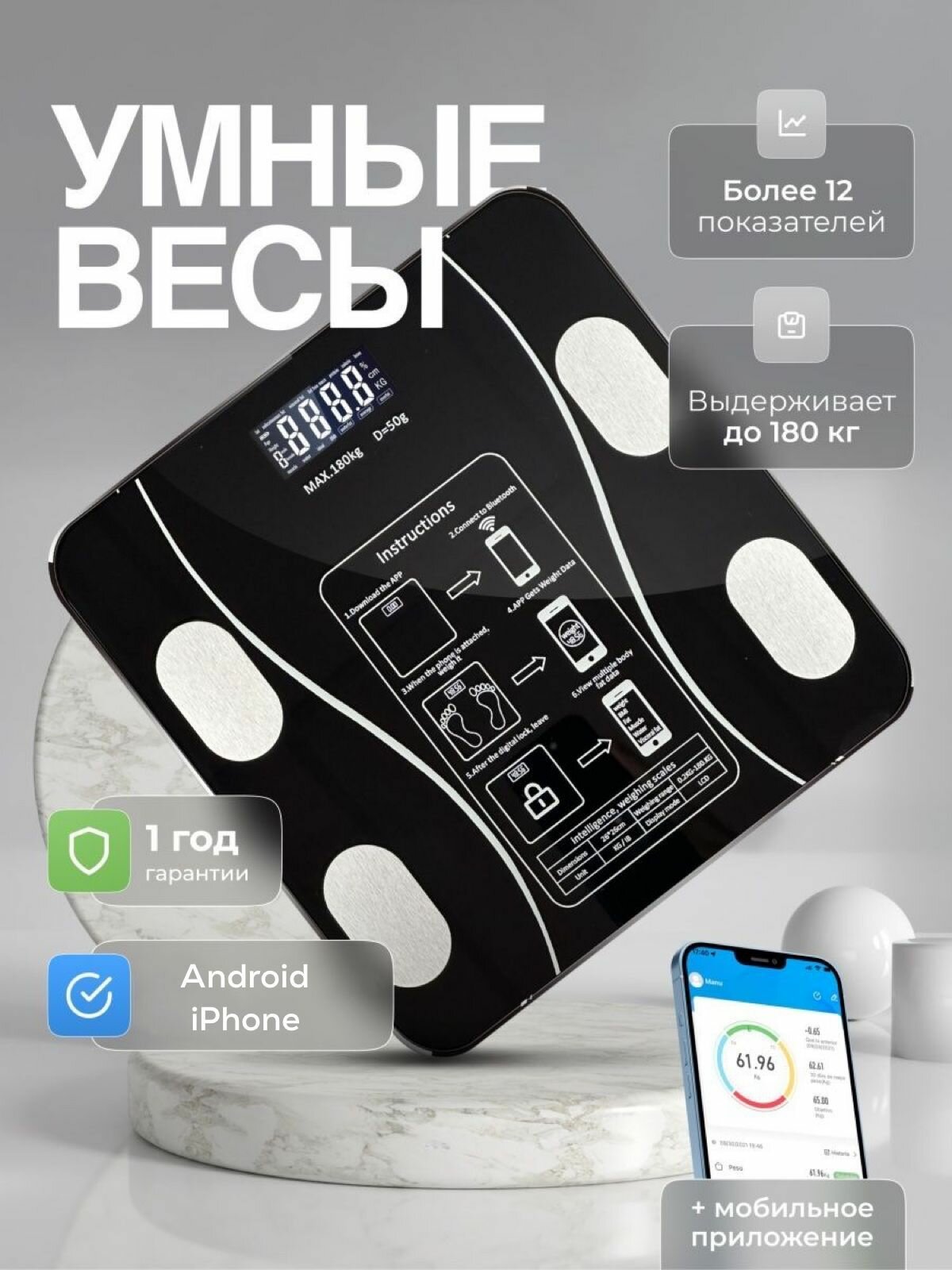 Умные напольные весы Xiaomi для iPhone и Android - фотография № 1