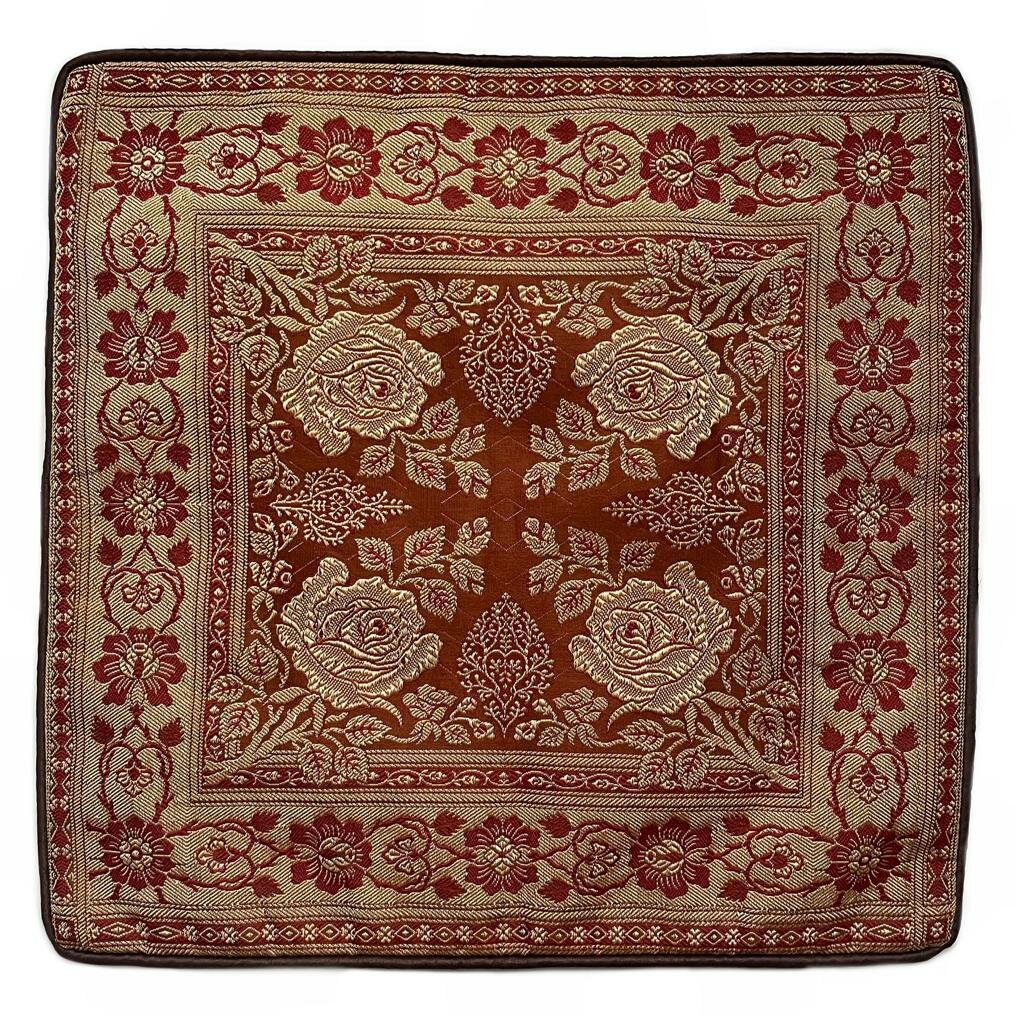 фото Индийский чехол для подушки коричневый восточный орнамент (полиэстер, с обратной стороны однотонный на молнии, размер 40 на 40 см.), 1 шт.