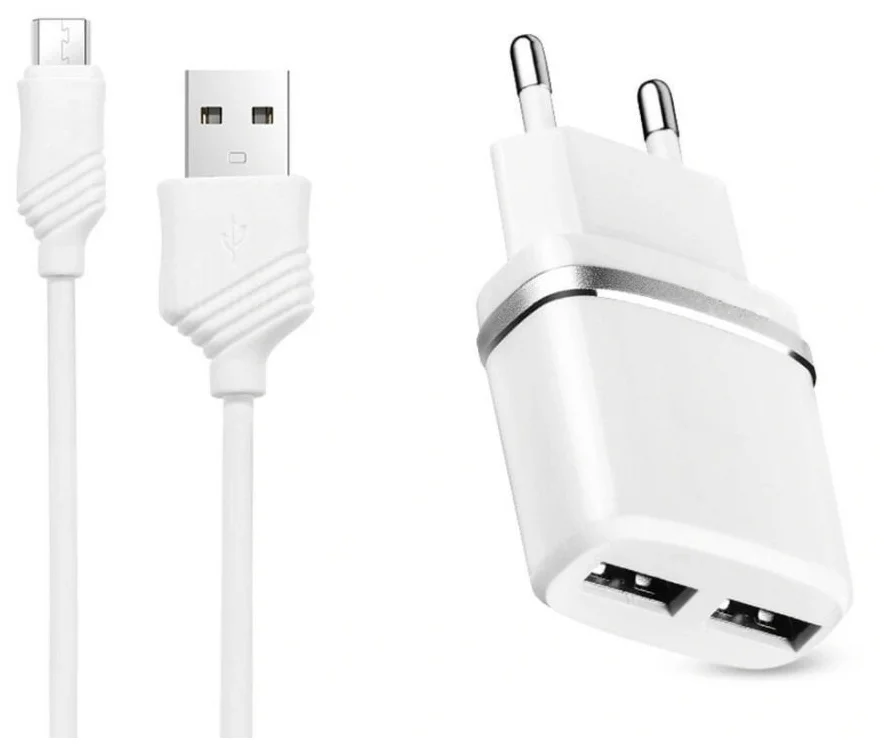 СЗУ HOCO C12 Smart 2xUSB, 2.4А USB кабель MicroUSB, 1м (белый)