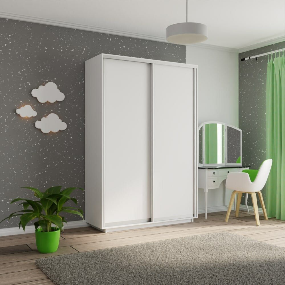 фото Шкаф купе для одежды 220х120х45(ВхШхГ), цвет Белый, две двери ДСП/ДСП