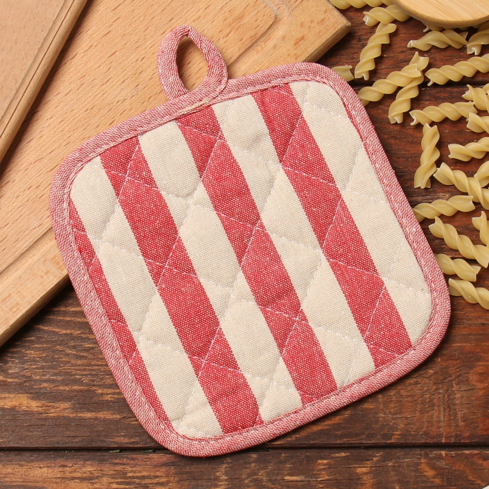 фото Прихватка Доляна Полоса цв.красный17х17 50%п/э 50% хл