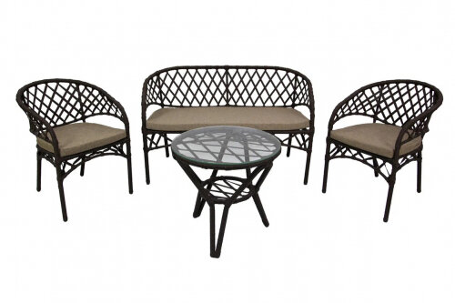 Набор мебели Garden Story Фреско (2 кресла+стол D61+ диван) каркас черный, ротанг коричневый