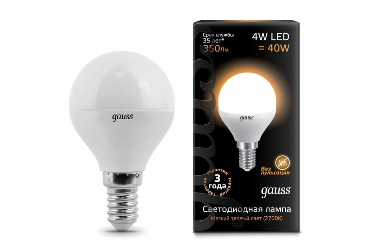 Gauss Лампа LED Globe 4W E14 2700K EB105101104