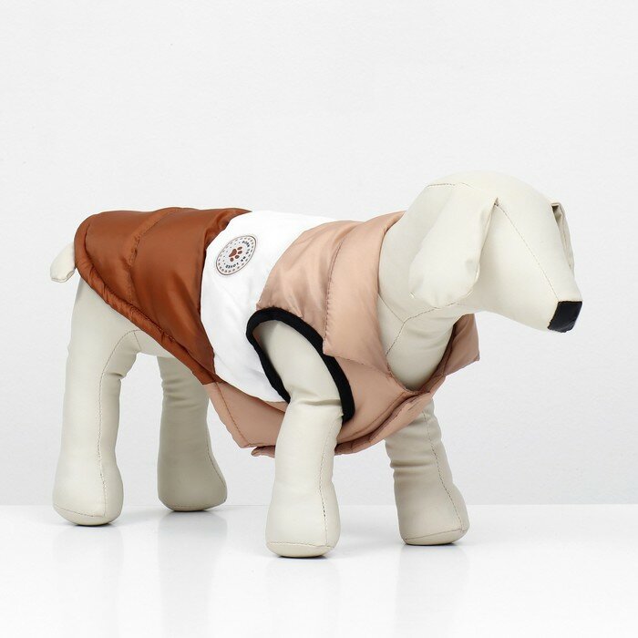 Куртка для собак КНР "Шоколад", размер М, длина спинки 33 см, обхват грудки 46 см, шеи 33 см, бежево-коричневая