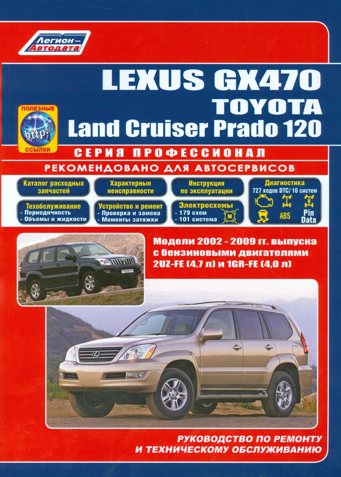 Lexus GX 470. Toyota Land Cruiser Prado 120. Модели 2002-2009 гг. выпуска с бензиновыми двигателями 2UZ-FE (47 л.) и 1GR-FE (40 л.). Руководство по ремонту и техническому обслуживанию (+ полезные ссылки)