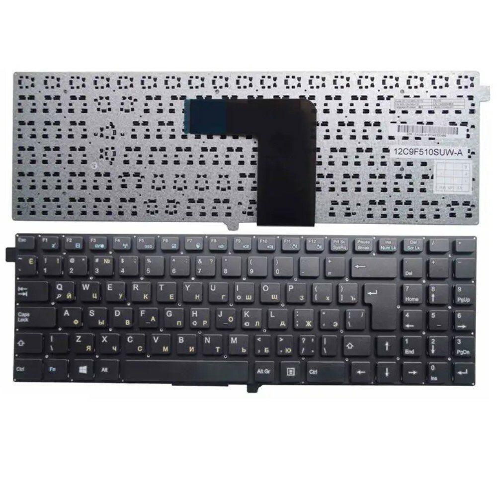 Клавиатура для ноутбука Clevo W550EU W550EU1. Г-образный Enter. Черная без рамки шлейф налево. PN: MP-12C96GB-430W