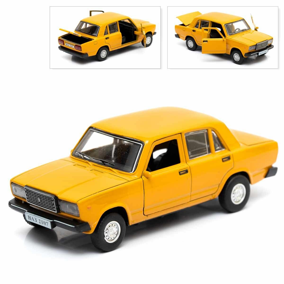 фото Машинка коллекционная ВАЗ 2107, инерционная, металлическая, желтая, Технопарк, 12 см