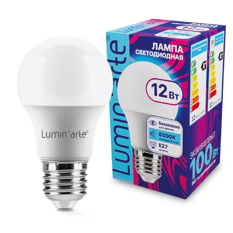 фото Лампа светодиодная 12W LSTD-A60-12W6KE27 Е27 ШАР 6500К холод БЕЛ 960ЛМ поликарб LUMIN'ARTE