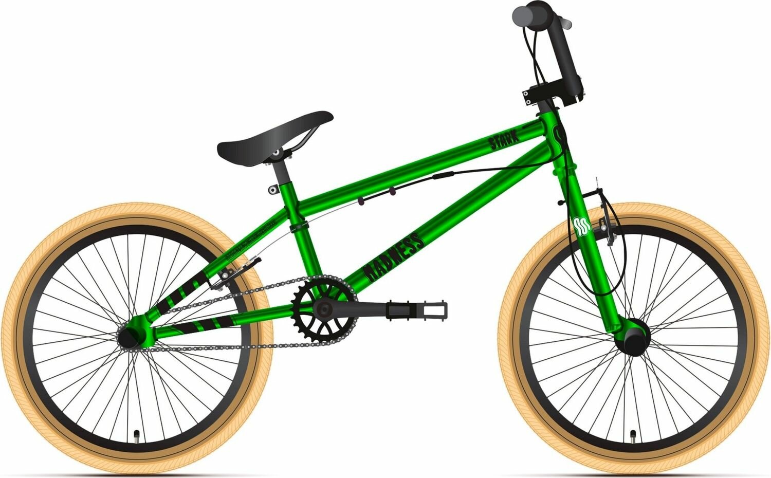 Велосипед Stark Madness BMX 2 (2024) (Велосипед Stark'24 Madness BMX 2 ярко-зеленый/черный/песочный, HQ-0014144)