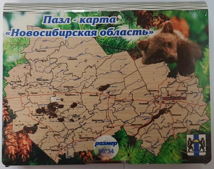 ПазлФигурный Карта Новосибирской области (дерево, в футляре), (ООО "Апилка")