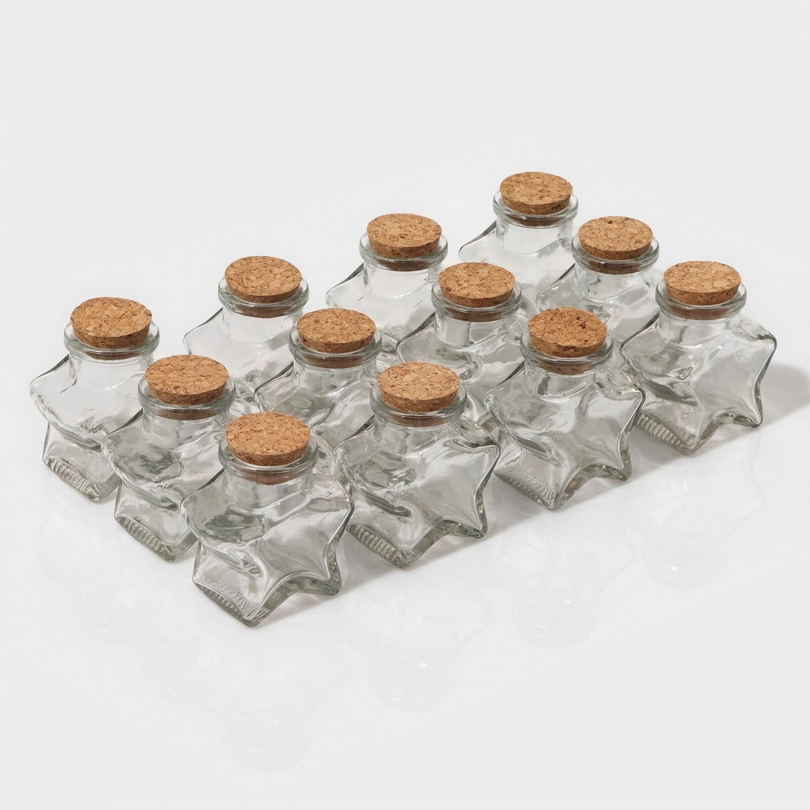 фото Набор стеклянных баночек для сыпучих продуктов с пробковой крышкой Доляна «Парфе. Звезда», 50 мл, 6,6×6,8×3,9 см, 12 шт