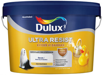 Dulux Ultra Resist / Дулюкс Ультра Резист Краска для Кухни и Ванной база BW 2,5л Белая