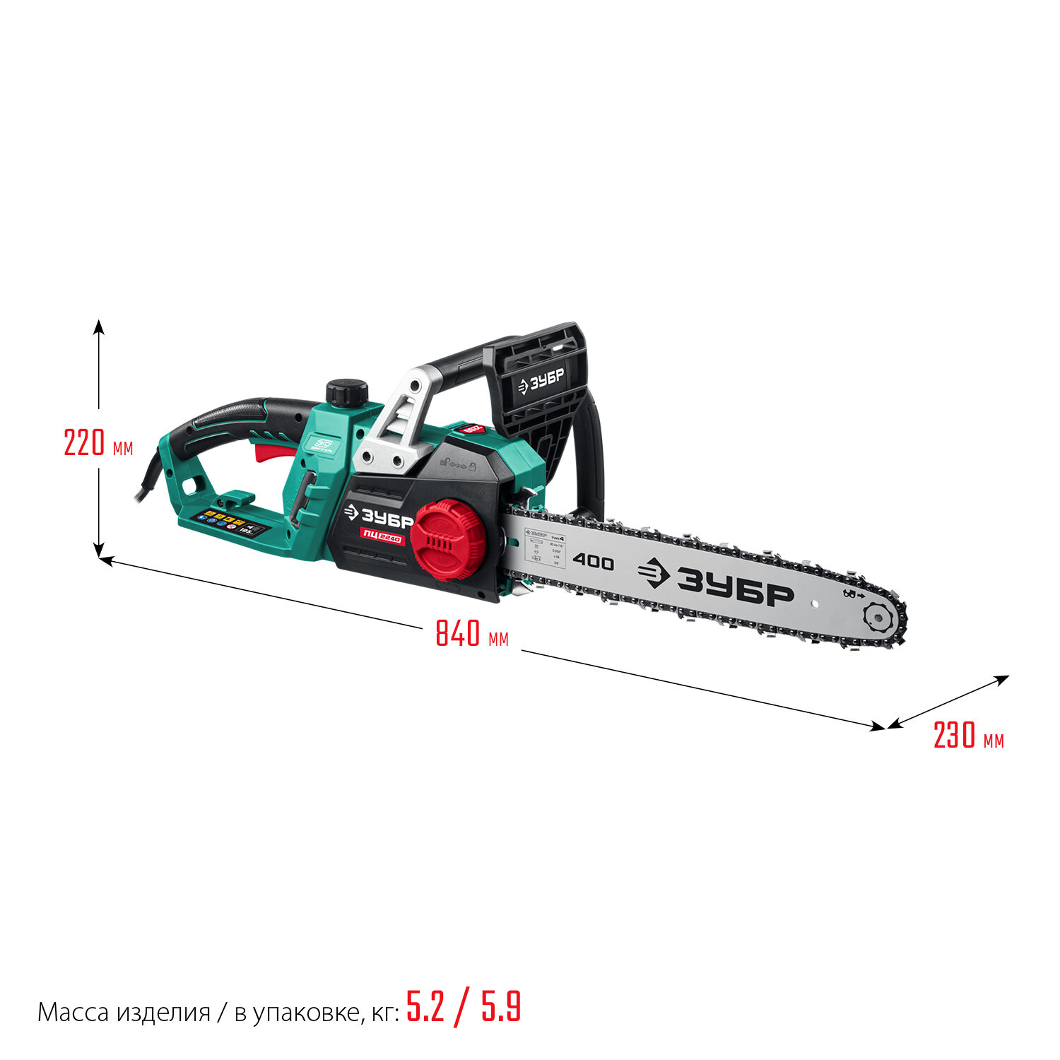ЗУБР 2200 Вт, 40 см шина, электрическая цепная пила (ПЦ-2240) - фотография № 2