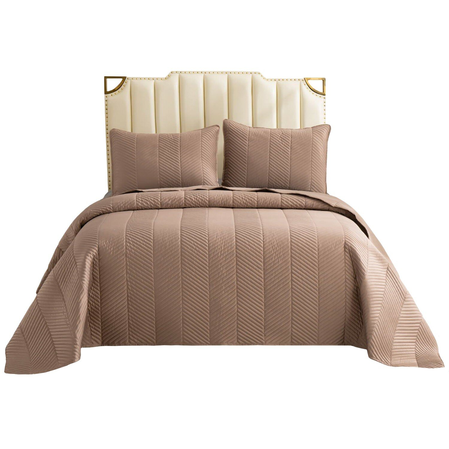 фото Покрывало Sofi de Marko Адонис, Евро, 230х250 см, вискоза/хлопок, капучино, с 2 наволочками