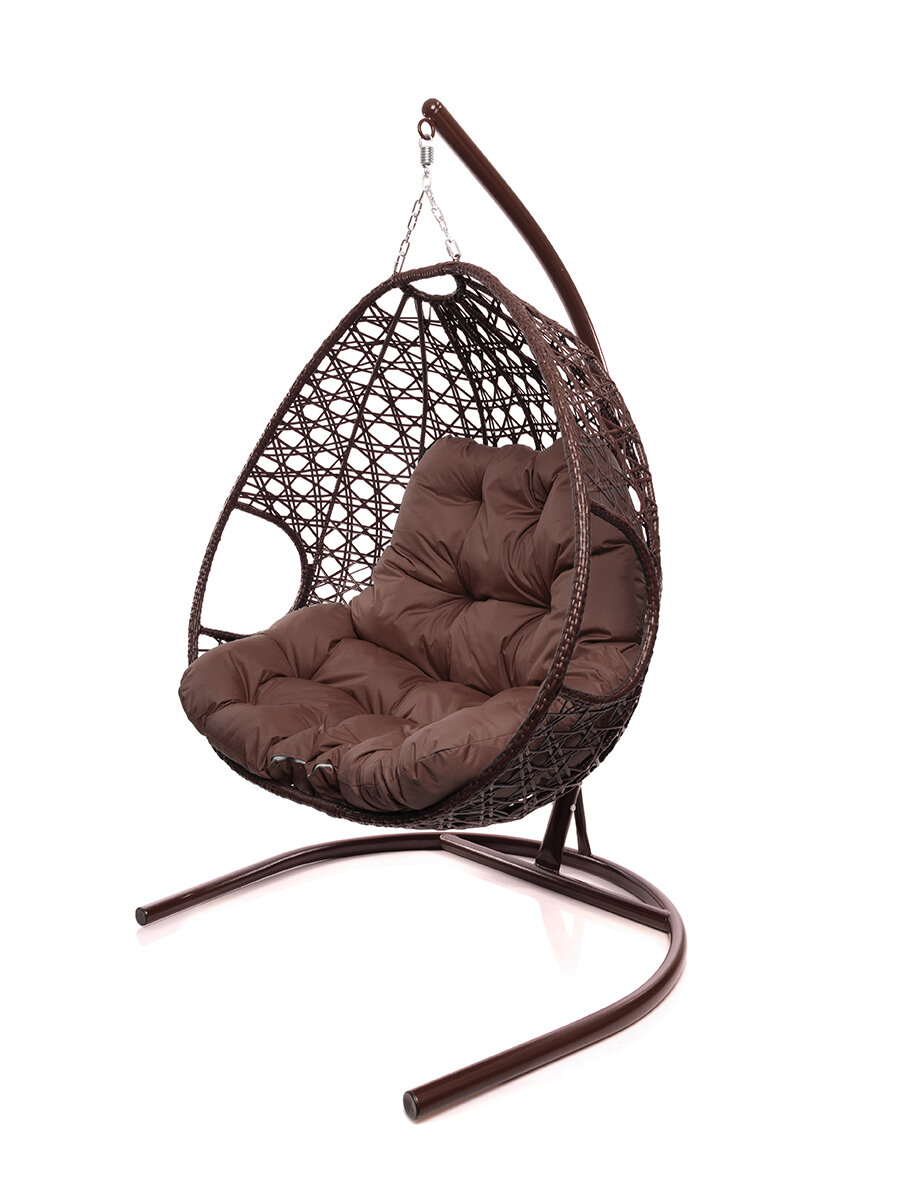 Подвесное кресло с ротангом коричневое Для компании люкс голубая подушка