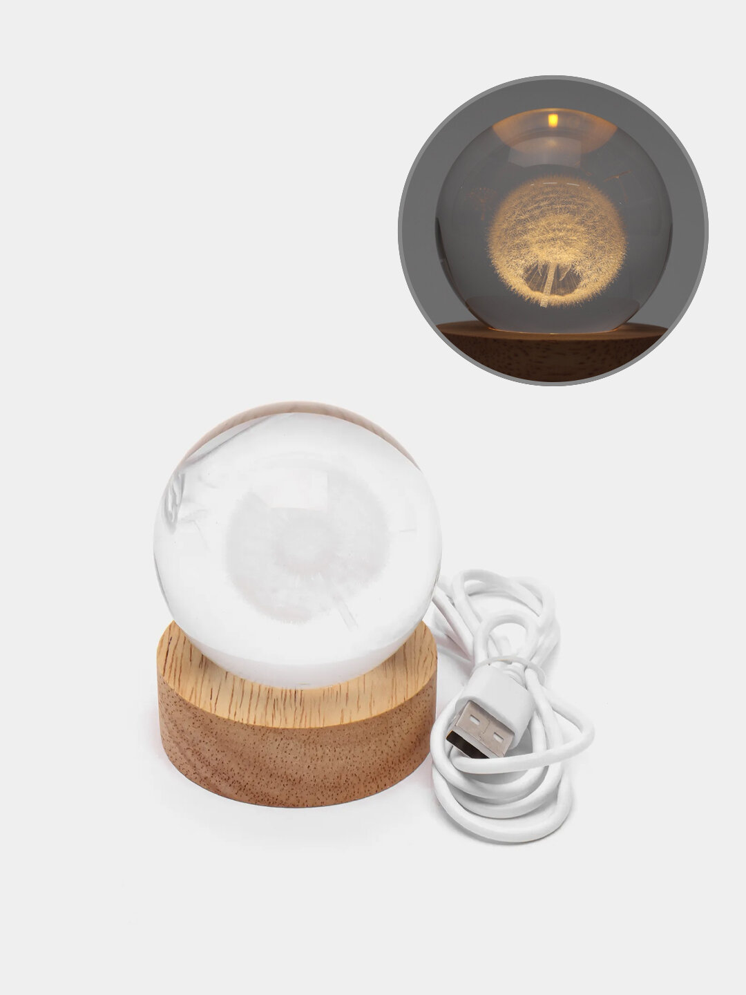 Хрустальный шар-ночник 3D, настольный Цвет Молочный - фотография № 6