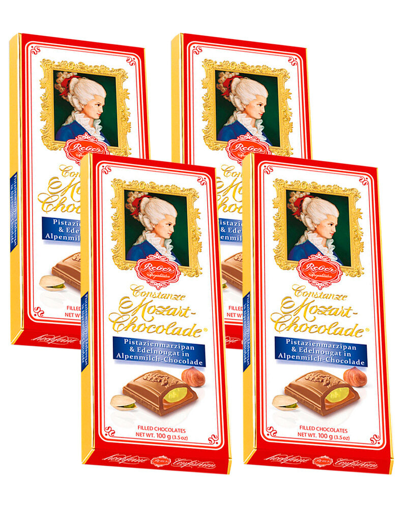 фото Шоколадная плитка Reber Молочный Шоколад с Ореховым Пралине и Фисташковым Марципаном 100 гр. x 4