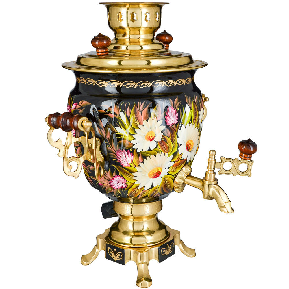 Самовар электрический 3 литра с художественной росписью «Ромашки с клевером» формы «Жёлудь»