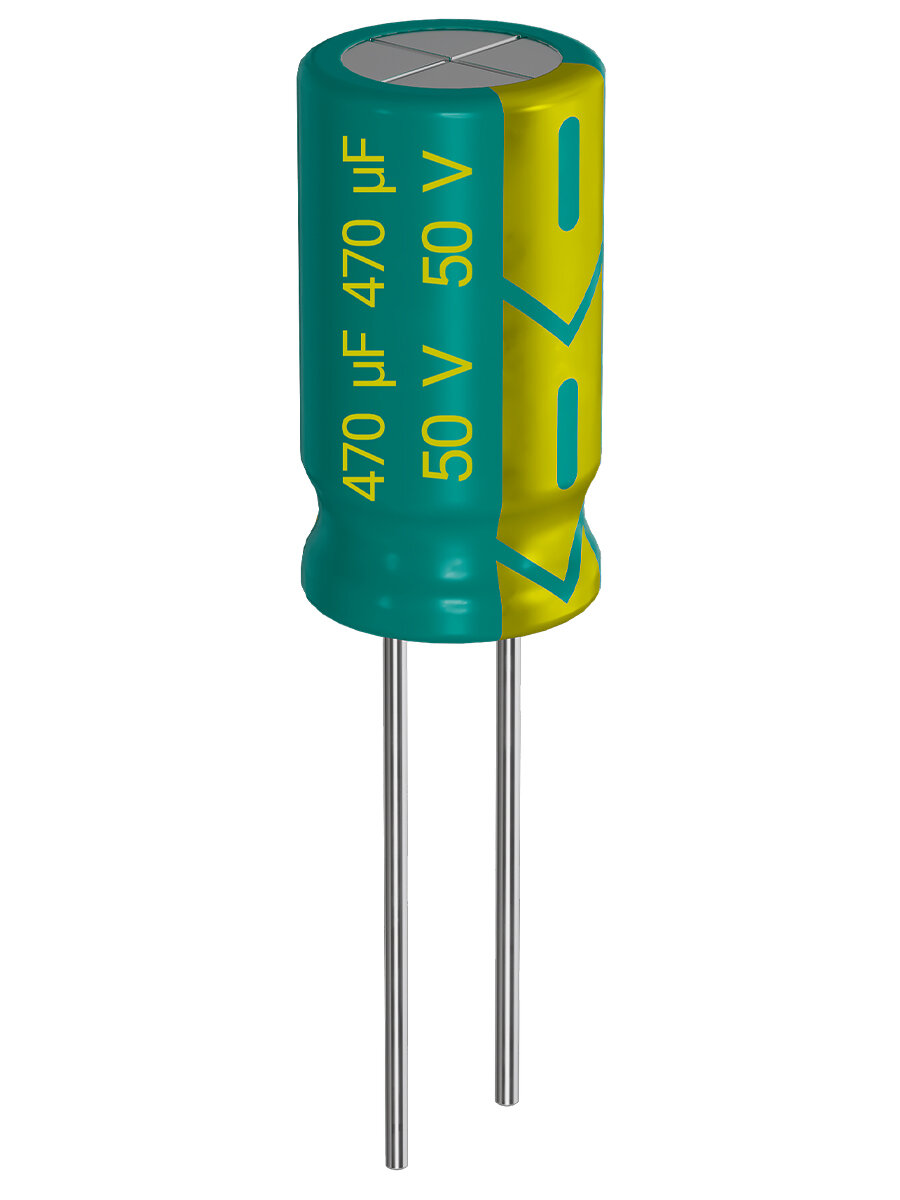 Конденсатор электролитический 50В 470мкФ, 10 х 20 мм, 2 штуки (Зеленый)