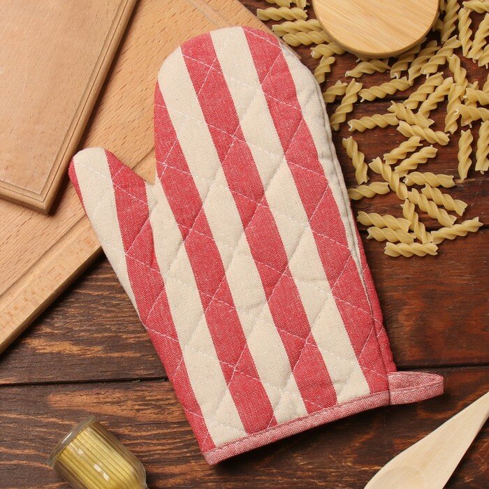 фото Варежка-прихватка Доляна Полоса цв.красный 28х17см,50% п/э 50% хл